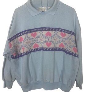 Vintage Bizzit Collection Sweatshirt 22W L Blue Pink Hearts Cottagecore Prairie